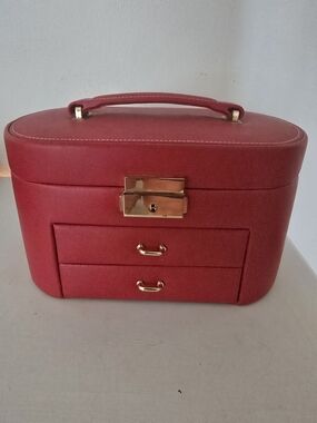 Red Jewelry Organizer Case with Gold Hardware